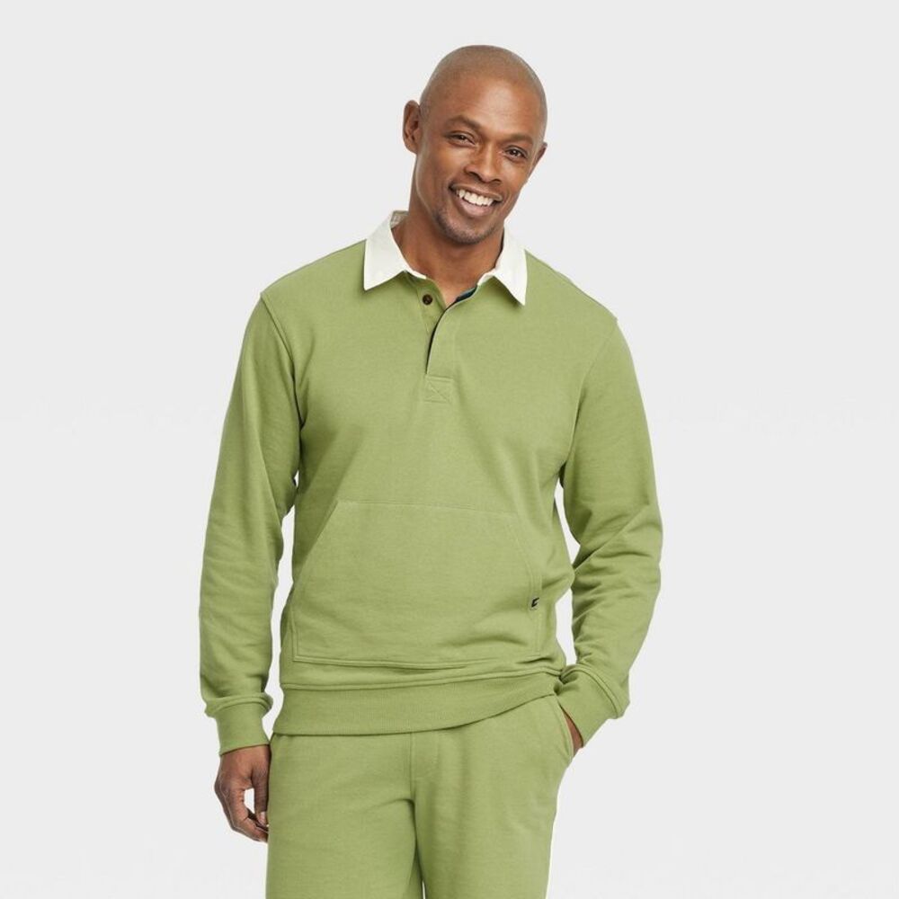 Collared Pullover Sweatshirt - Green XXL